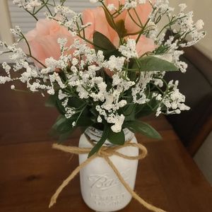 Rustic mason jar decor with fake flowers